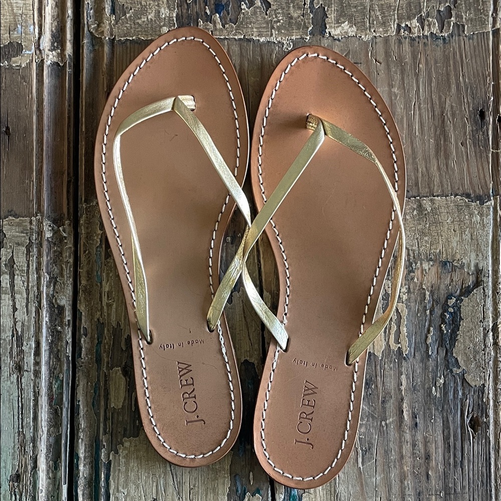 J. Crew Metallic Gold and Tan Sandals